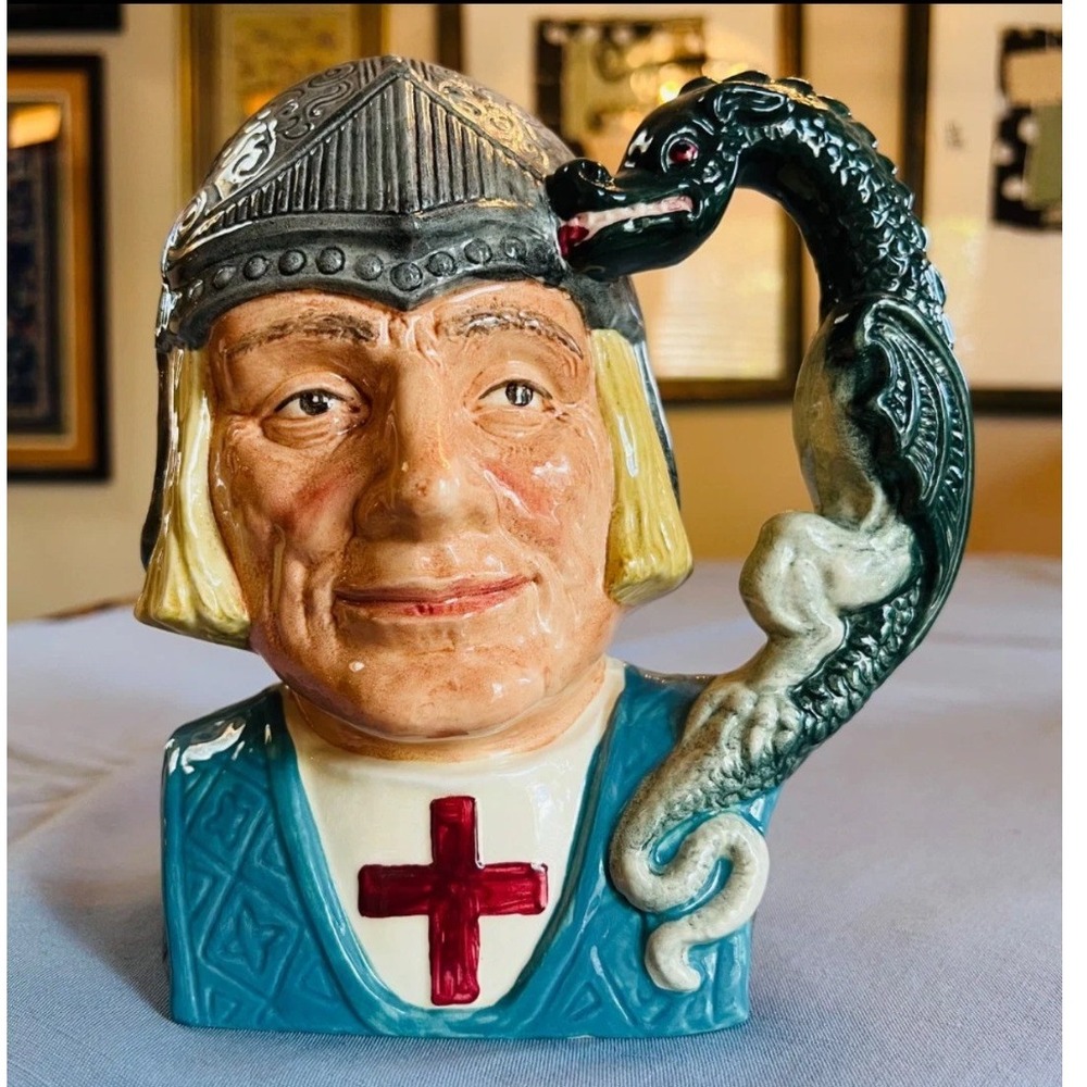Royal Doulton St George Large Character Jug D6618 Dragon Handle Vintage 1967 8in